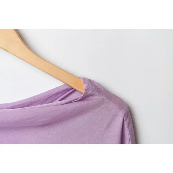 Vince Light Purple Pink Sheer Crew Neck Knit Top Cowl Neck Size S 100% Cotton - Picture 2 of 12